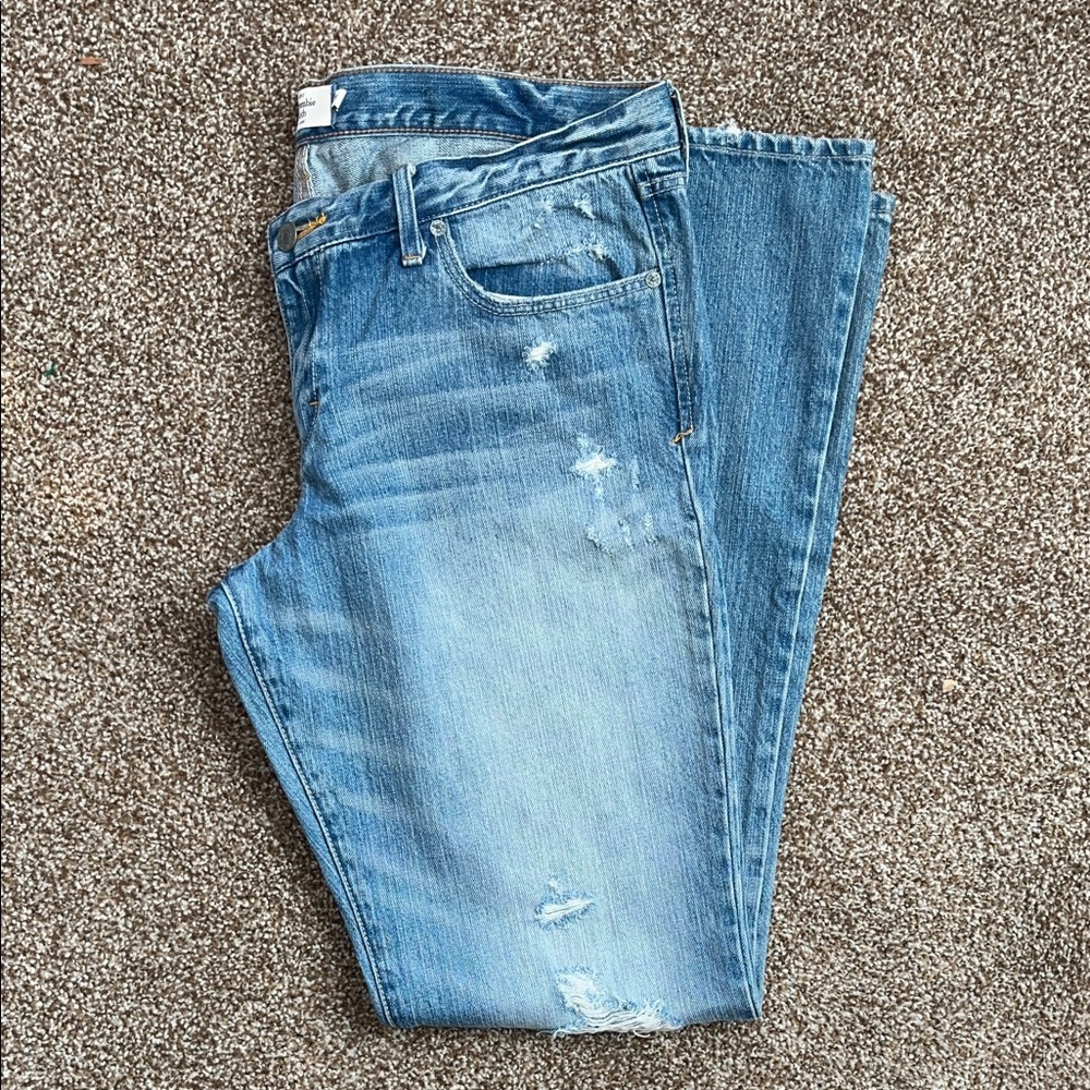 AMBERCROMBIE & FITCH Low Rise Boot Cut Blue Distressed Women Jeans Size 12R